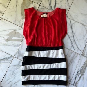 Way Dress, orange rayon top with stripe bottom